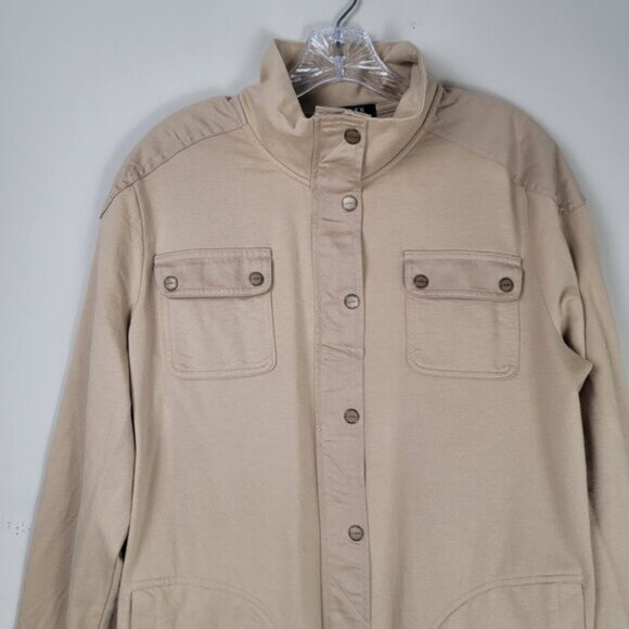 Lauren Ralph Lauren Women Utility Jacket High Neck Tan Button Front Casual Coat - Picture 6 of 13